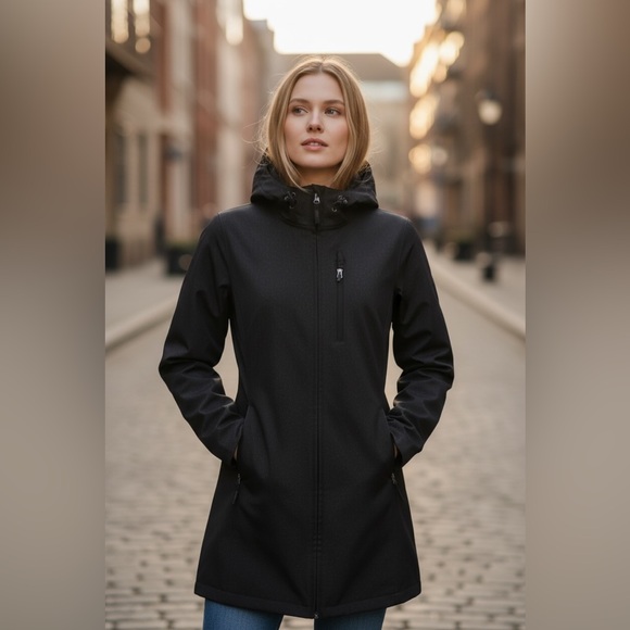 Free Country Women's Hooded Black Lined Jacket Size Medium Soft Shell - Picture 8 of 17